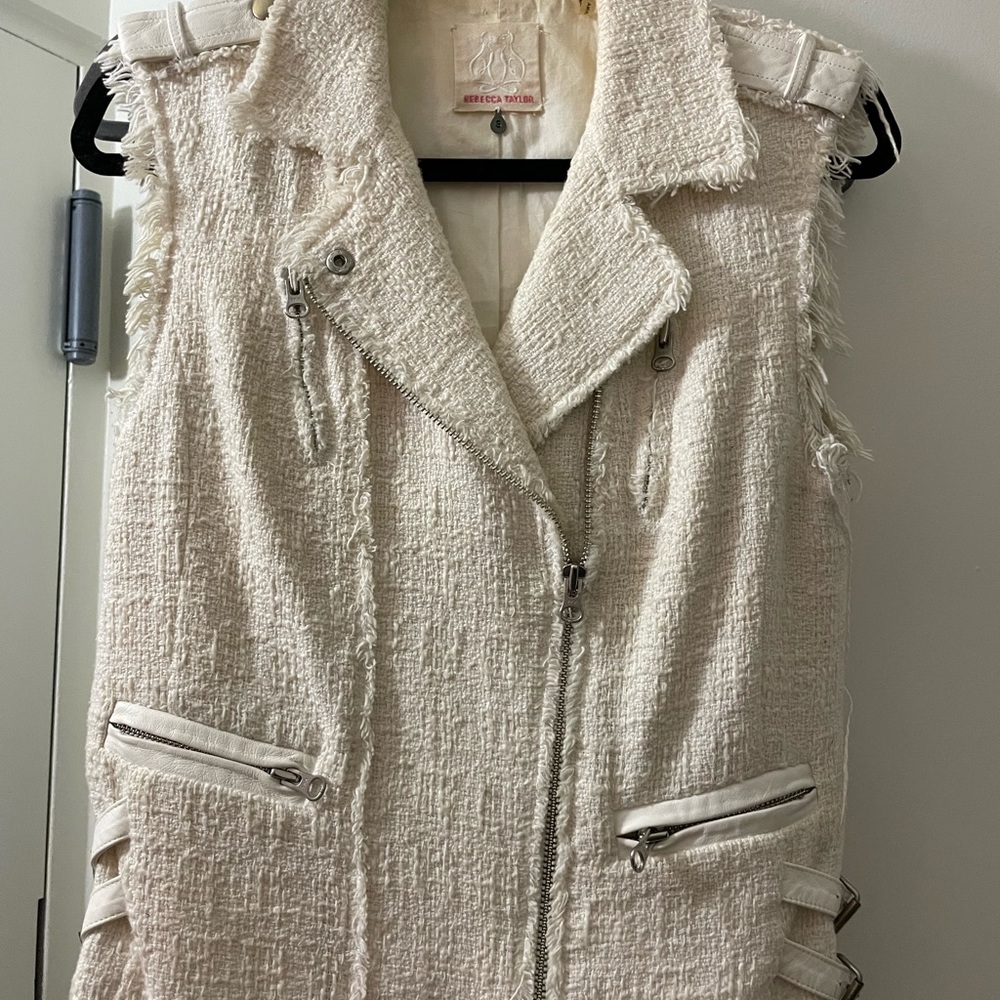 Cream Rebecca Taylor Tweed/Leather Vest (Size Small)